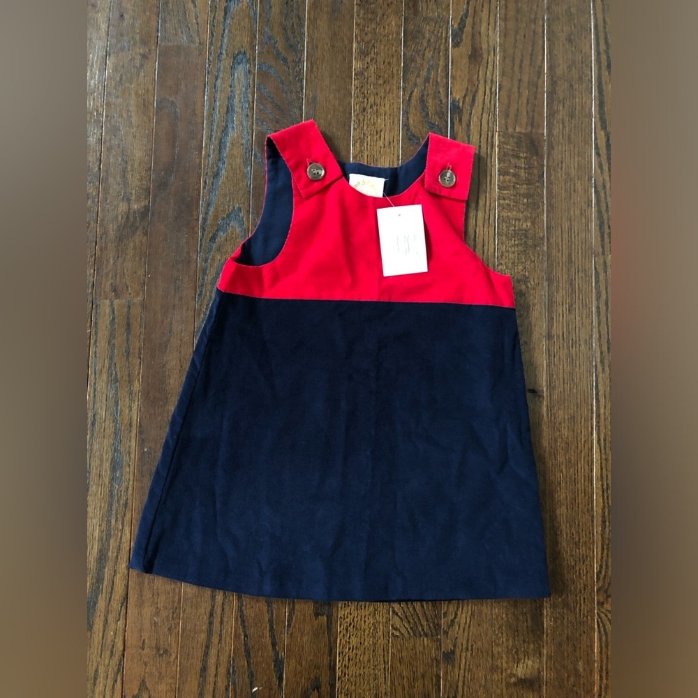 The Beaufort Bonnet Company Red and Navy Colorblock Pinafore Dress